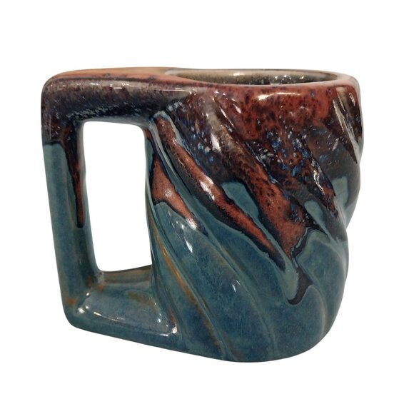 Rodolpho Padilla Mexico Drip Glaze Stoneware Coffee Mug Vintage Blue Brown - Picture 2 of 8